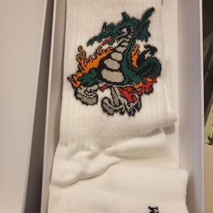 Off-White White Socks with Dragon Graphic Extremely Rare Virgil Era